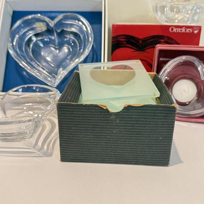 LOT 468F: I Heart You: Crystal Heart Bowls, Votives & Glass Coasters