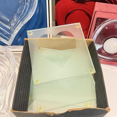 LOT 468F: I Heart You: Crystal Heart Bowls, Votives & Glass Coasters