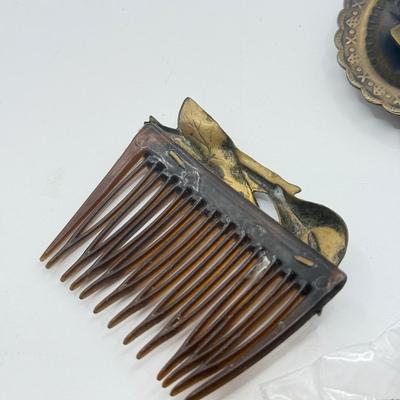 LOT 479J: Bulgari Mirror, Vintage Calla Lilly Hair Comb & Brass Belt Buckle