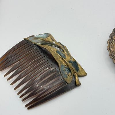 LOT 479J: Bulgari Mirror, Vintage Calla Lilly Hair Comb & Brass Belt Buckle