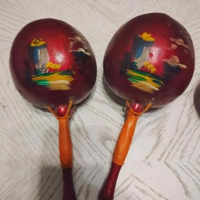 Mexico Hand-Painted Vintage Maraca 2 Sets
