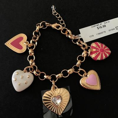 Beautiful gold tone enamel heart charm bracelet