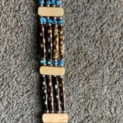 Handmade Multi-Strand Beaded Choker – Turquoise & Wood Accents
