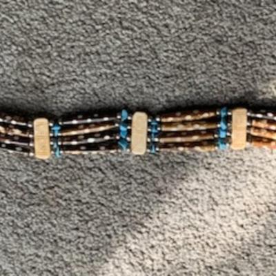 Handmade Multi-Strand Beaded Choker – Turquoise & Wood Accents