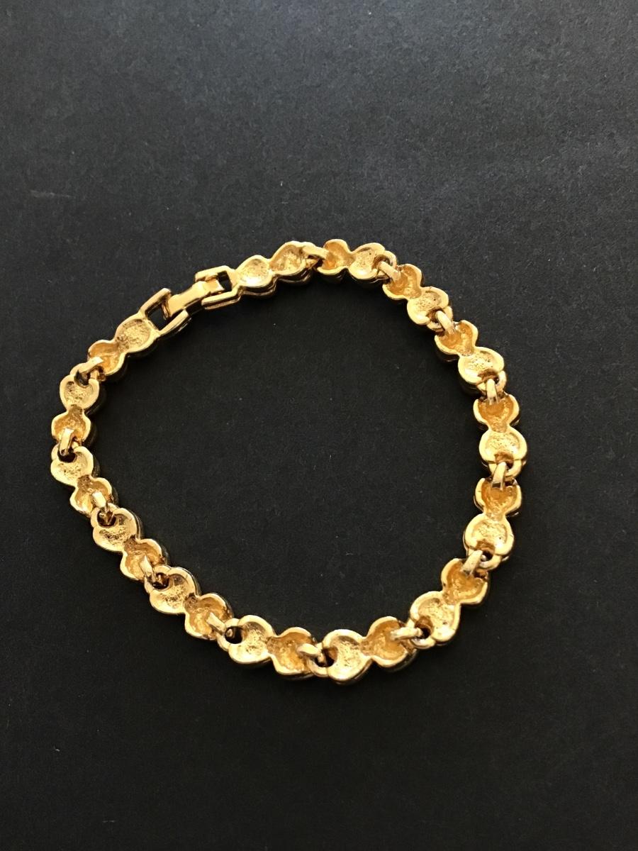 Vintage gold tone rhinestone heart tennis bracelet
