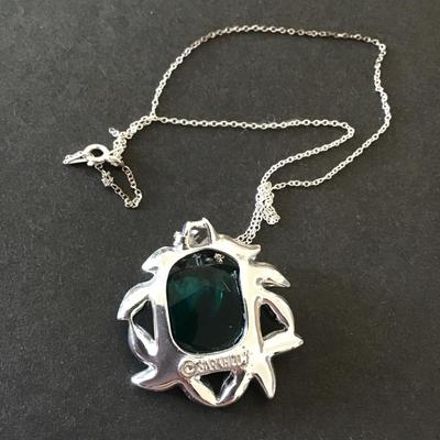 Vintage, Sarah Coventry, Silvertone, aqua, marine, green rhinestone necklace
