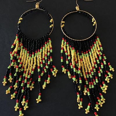 Vintage Native American, glass seed, bead statement earrings