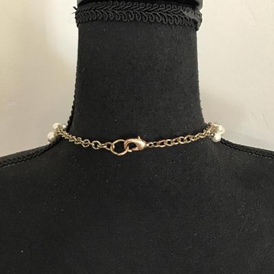 Gorgeous, vintage, gold tone, faux, pearl, crystal beard, statement, necklace