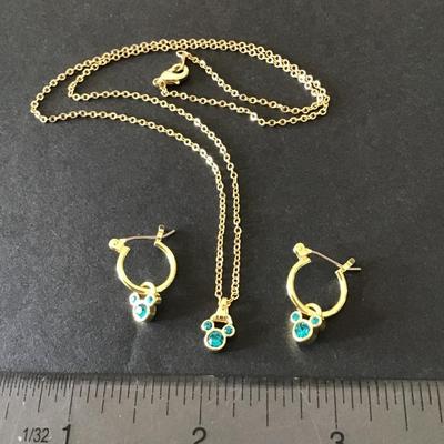 Super cute Walt Disney rhinestone necklace and matching earrings