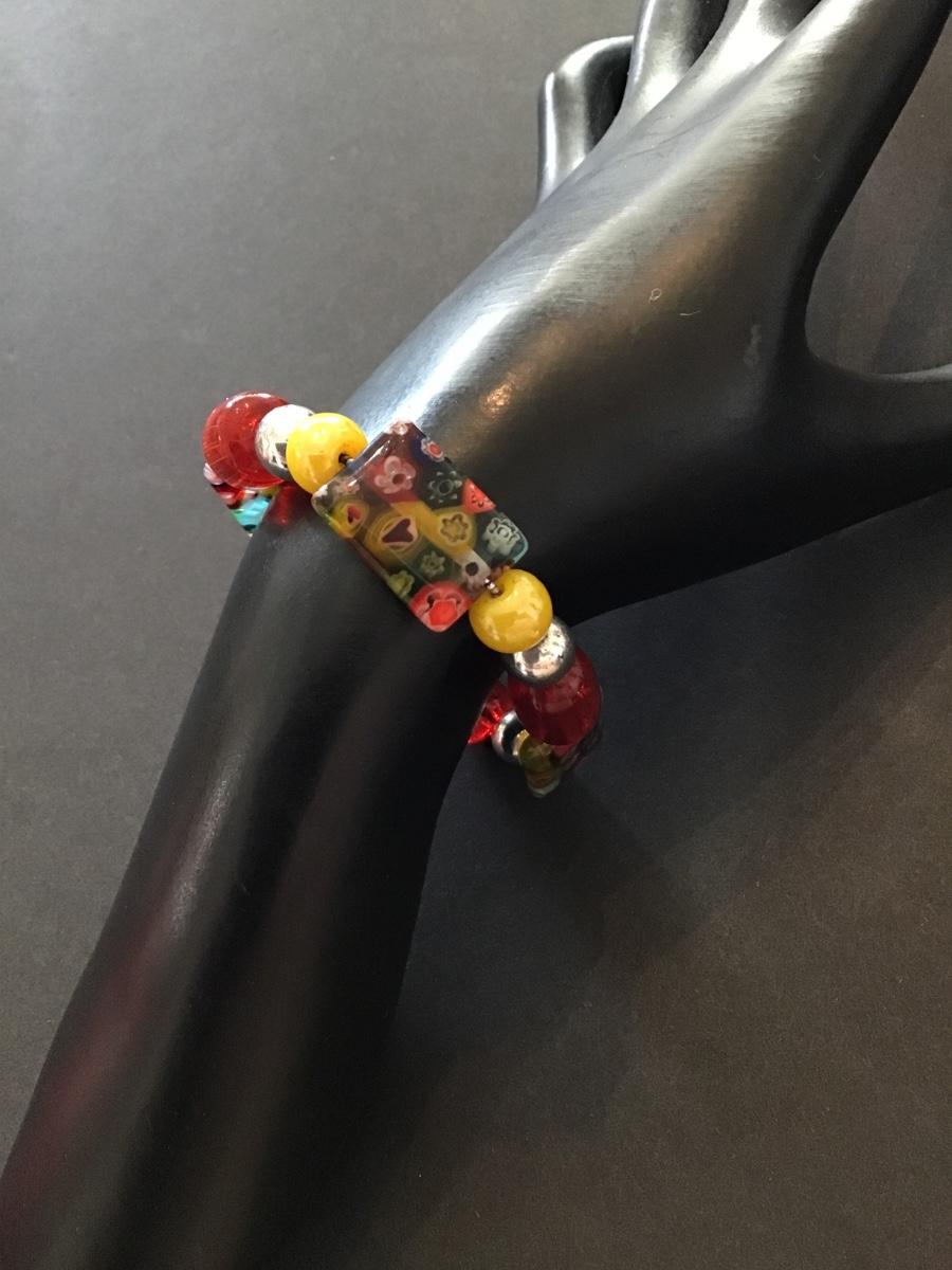 Glass art beaded stretch bracelet