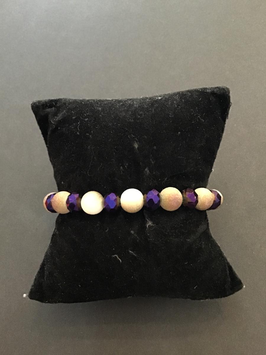 Stone and glass bead stretch bracelet