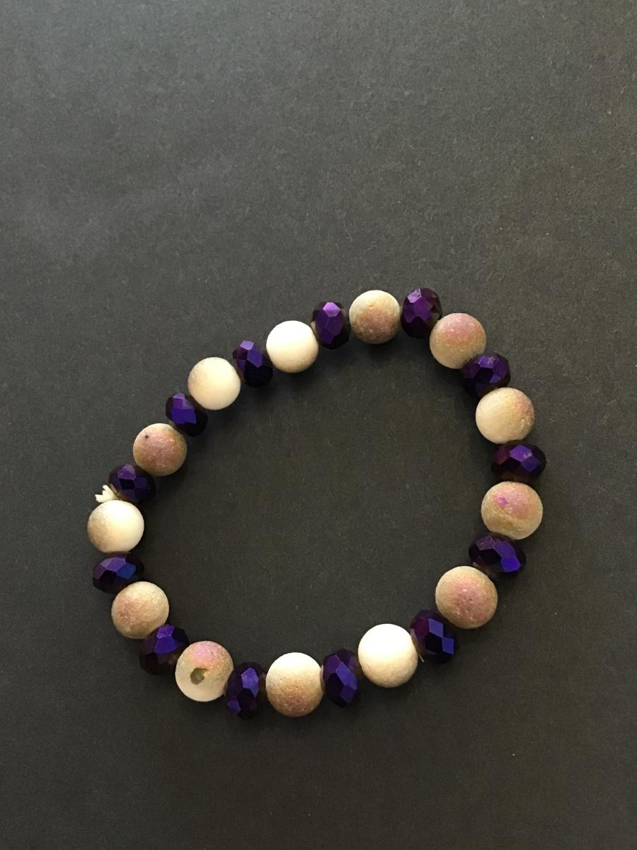 Stone and glass bead stretch bracelet