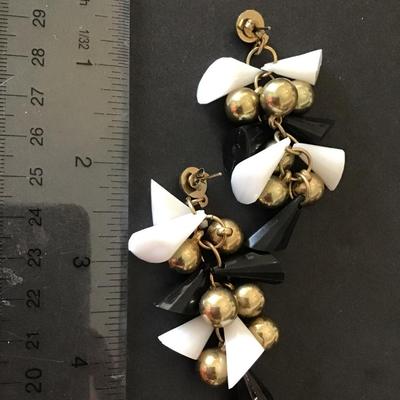 Vintage, gold tone, black and white statement earrings