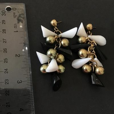 Vintage, gold tone, black and white statement earrings