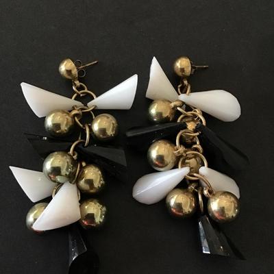 Vintage, gold tone, black and white statement earrings