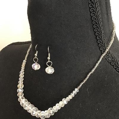 Cute Crystal or faceted, glass bead necklace, and matching earring set