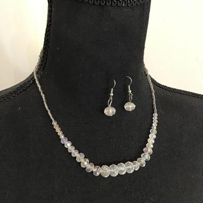 Cute Crystal or faceted, glass bead necklace, and matching earring set