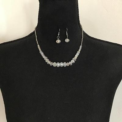 Cute Crystal or faceted, glass bead necklace, and matching earring set