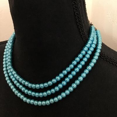 Beautiful ice, blue faux pearl multi strand necklace