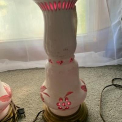cranberry and milk glass lamps