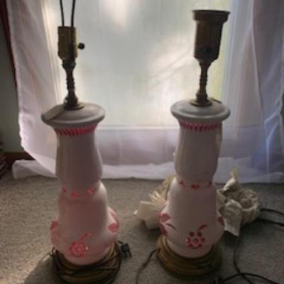 cranberry and milk glass lamps