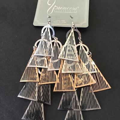 Vintage Silver and gold, toned triangle statement earrings