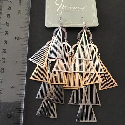Vintage Silver and gold, toned triangle statement earrings