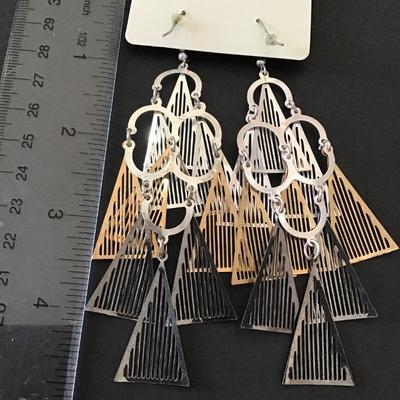 Vintage Silver and gold, toned triangle statement earrings