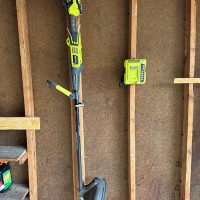 RYOBI CORDLESS WEED WACKER WITH 40v LITHIUM BATTERY AND CHARGER