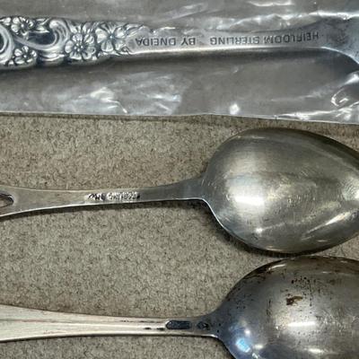 3 sterling spoons & 4 silver plate spoons