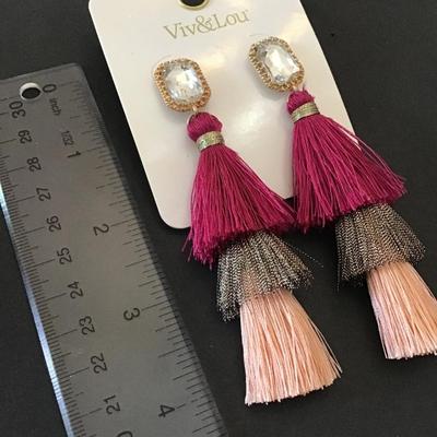 Gold tone, rhinestone, multicolored, tassel, statement, earrings
