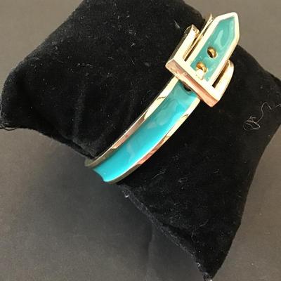 Super cute, gold tone, turquoise enamel belt buckle bracelet