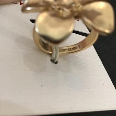 Lucky brand satin, gold toned, flower fashion, ring size 7
