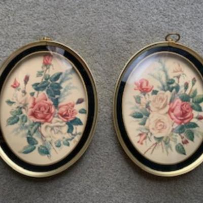 2 Vintage Oval Floral Pictures