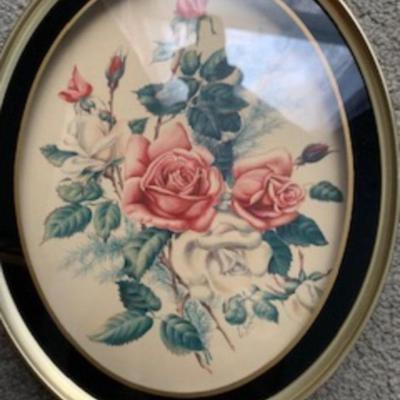 2 Vintage Oval Floral Pictures
