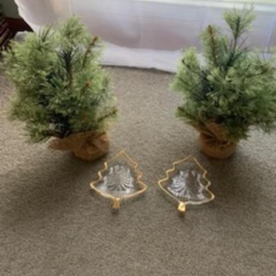 Mini Christmas Trees and Glass Christmas Trees with Gold Rimmed Trays