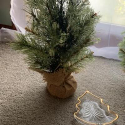 Mini Christmas Trees and Glass Christmas Trees with Gold Rimmed Trays