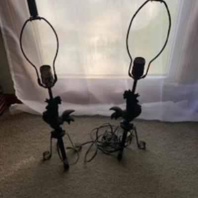 Vintage Country Lamps Metal Rooster Base Set