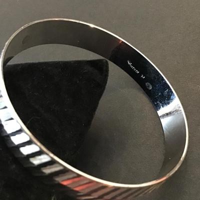 Vintage crown, Trifari etched design, silver toned bangle bracelet