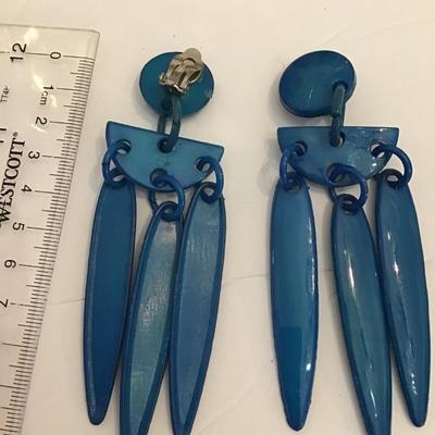 Vintage blue enamel statement, earrings clip on