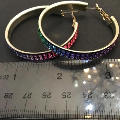 Vintage, silver, tone, rainbow hoop, earrings