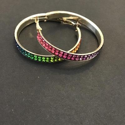 Vintage, silver, tone, rainbow hoop, earrings