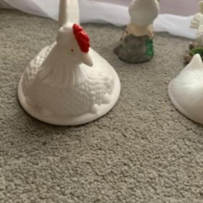 Mixed Bird Figurines – Decorative Milk Glass Chickens & Dove Statues