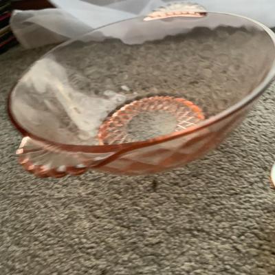 Vintage Colored Glass Dish Set – Pink, Amber & Ornate Bowls (3-Piece)