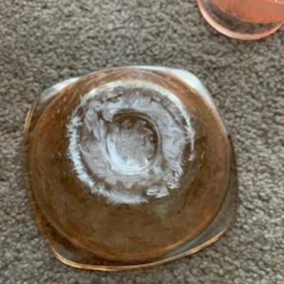 Vintage Colored Glass Dish Set – Pink, Amber & Ornate Bowls (3-Piece)