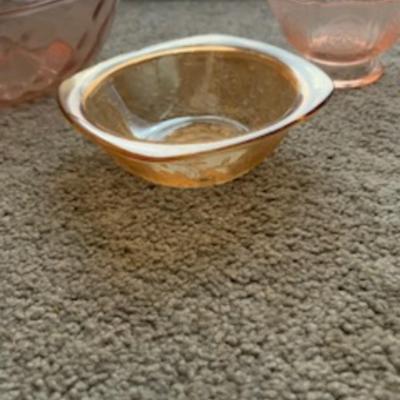 Vintage Colored Glass Dish Set – Pink, Amber & Ornate Bowls (3-Piece)