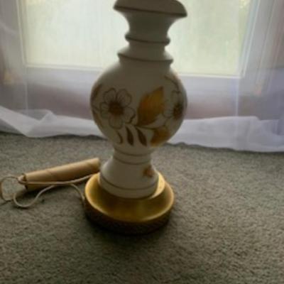 Vintage Ceramic Table Lamp Gold Floral Base & Hexagonal Shade