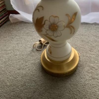 Vintage Ceramic Table Lamp Gold Floral Base & Hexagonal Shade