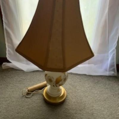 Vintage Ceramic Table Lamp Gold Floral Base & Hexagonal Shade