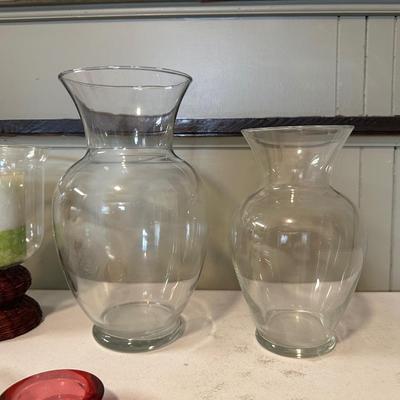 GLASS FLOWER VASES AND CANDLE HOLDERS